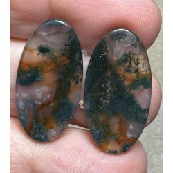 Oval 26x13mm Green Moss Agate Cabochon Pair 03