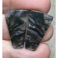 Freeform 23x14mm Green Moss Agate Cabochon Pair 11