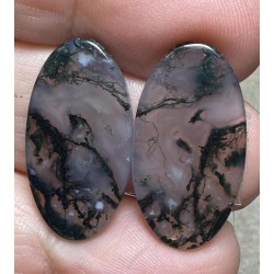 Oval 25x13mm Green Moss Agate Cabochon Pair 20