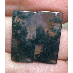 Rectangle 22x10mm Green Moss Agate Cabochon Pair 23