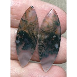 Marquise 32x11mm Green Moss Agate Cabochon Pair 25