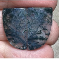 Freeform 20x11mm Green Moss Agate Cabochon Pair 26