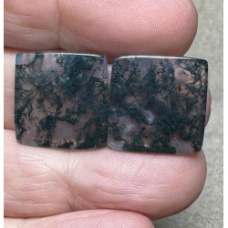 Square 16x16mm Green Moss Agate Cabochon Pair 28