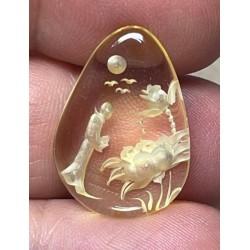 Teardrop 23x16mm Carved Monk Amber Cabochon 05
