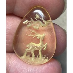 Teardrop 26x20mm Carved Stag Amber Cabochon 06