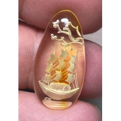 Teardrop 26x14mm Carved Galleon Amber Cabochon 15