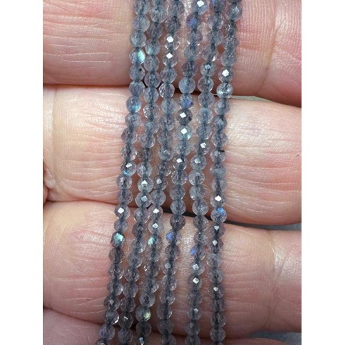 12 inch 2mm Round Faceted Labradorite Bead String