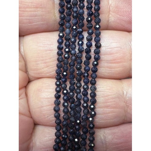 12 inch 2mm Round Faceted Sapphire Bead String