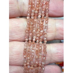 12 inch 2mm Round Faceted Sunstone Bead String