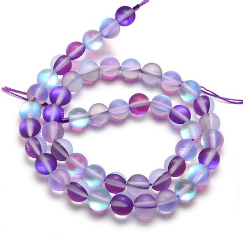 14 inch 8mm Round Purple Synthetic Moonstone Bead String