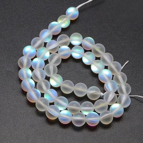 14 inch 8mm Round Frosted Synthetic Moonstone Bead String