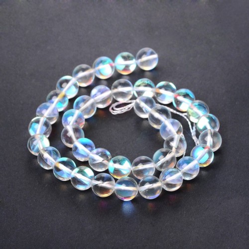 14 inch 8mm Round Clear Synthetic Moonstone Bead String