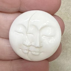 Single Round 30x30mm Carved Bone Plain Sun and Moon Face Cabochon