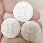 Single Round 30x30mm Carved Bone Plain Sun and Moon Face Cabochon