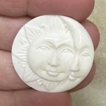 Single Round 30x30mm Carved Bone Fancy Sun and Moon Face Cabochon