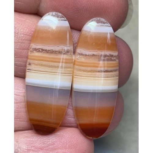 Oval 32x12mm Banded Carnelian Cabochon Pair 02