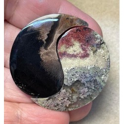 Yin Yang 36x23mm Palm Root and Plume Agate Cabochon Pair 01