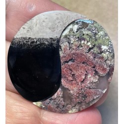 Yin Yang 35x22mm Palm Root and Plume Agate Cabochon Pair 04