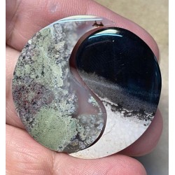 Yin Yang 34x21mm Palm Root and Plume Agate Cabochon Pair 10