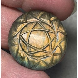 Round 28x28mm Pentacle Carved Labradorite Cabochon 07
