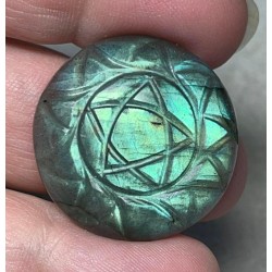 Round 28x28mm Pentacle Carved Labradorite Cabochon 08