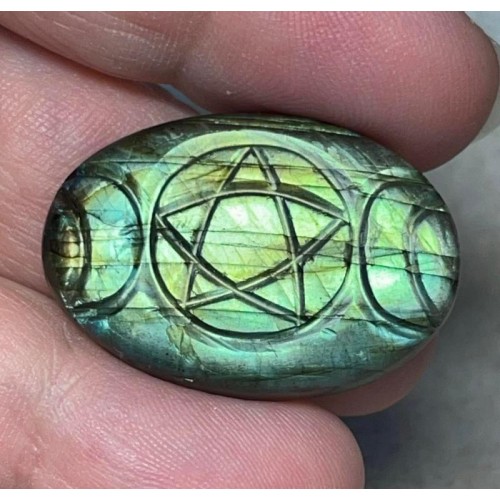 Oval 32x22mm Triple Moon Carved Labradorite Cabochon 13