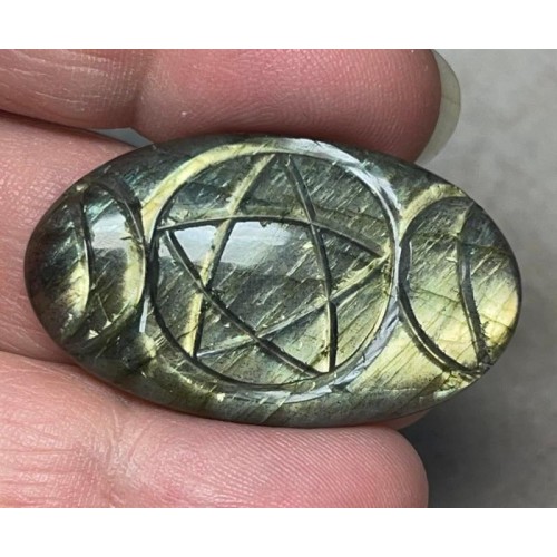 Oval 39x23mm Triple Moon Carved Labradorite Cabochon 17