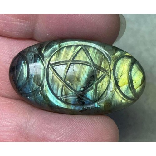 Oval 38x21mm Triple Moon Carved Labradorite Cabochon 18