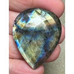 Teardrop 39x31mm Faceted Labradorite Cabochon 09