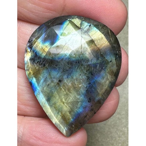 Teardrop 39x31mm Faceted Labradorite Cabochon 09