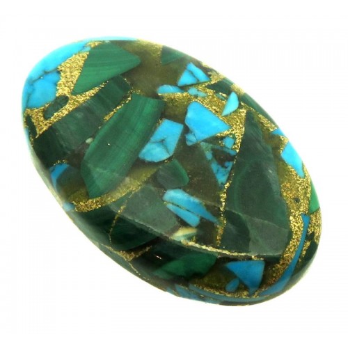 Oval 34x21mm Mohave Turquoise with Malachite Cabochon 09