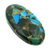 Oval 34x17mm Mohave Turquoise with Malachite Cabochon 15