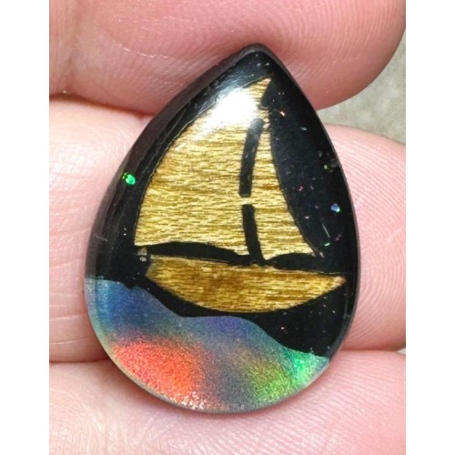 Teardrop 24x17mm Aurora Opal Scene Cabochon 08