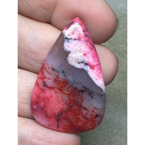 Teardrop 42x27mm Red Coloured Dendritic Opal Cabochon 92