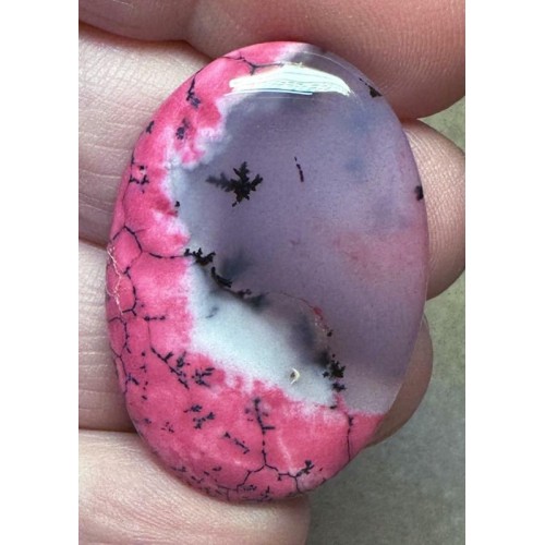 Oval 38x25mm Red Coloured Dendritic Opal Cabochon 97