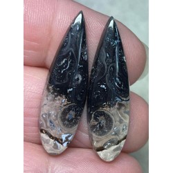Teardrop 34x10mm Indonesian Palm Root Cabochon Pair 04
