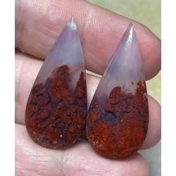 Teardrop 36x16mm Red Moss Agate Cabochon Pair 10