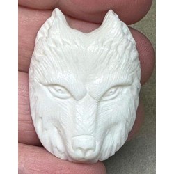 Single Freeform 39x26mm Carved Bone Wolf Face Cabochon