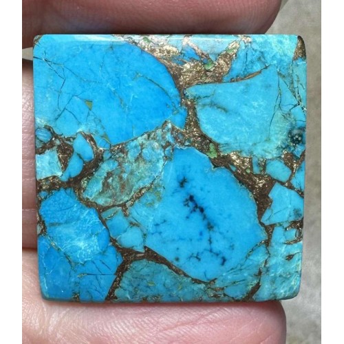 Square 26x26mm Kingman Turquoise in Bronze Cabochon 06