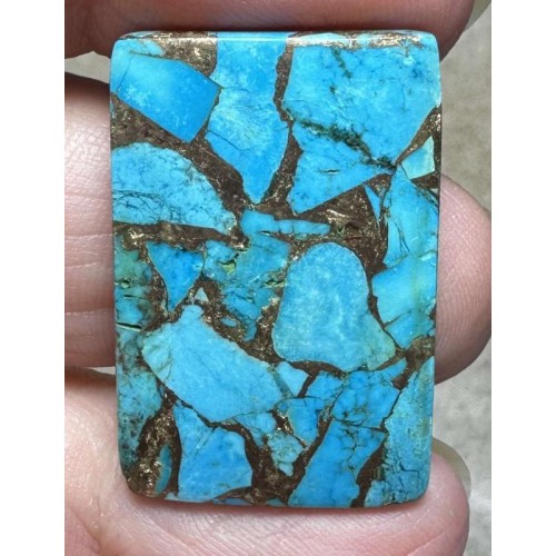 Rectangle 30x20mm Kingman Turquoise in Bronze Cabochon 15