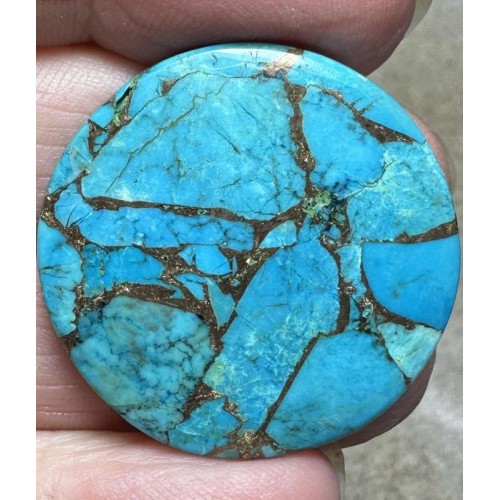 Round 30x30mm Kingman Turquoise in Bronze Cabochon 26