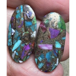 Oval 26x12mm Spiny Oyster Turquoise Cabochon Pair 01