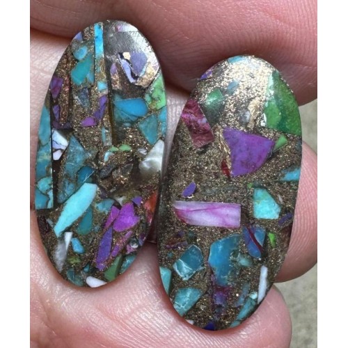 Oval 26x12mm Spiny Oyster Turquoise Cabochon Pair 01