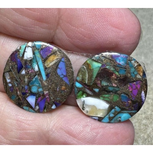 Round 18x18mm Spiny Oyster Turquoise Cabochon Pair 02