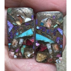 Rectangle 24x12mm Spiny Oyster Turquoise Cabochon Pair 03