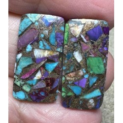 Rectangle 24x12mm Spiny Oyster Turquoise Cabochon Pair 04