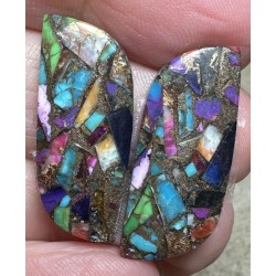 Freeform 28x11mm Spiny Oyster Turquoise Cabochon Pair 08