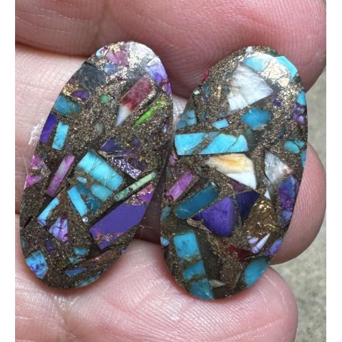 Oval 25x12mm Spiny Oyster Turquoise Cabochon Pair 09