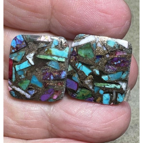 Rectangle 19x17mm Spiny Oyster Turquoise Cabochon Pair 10