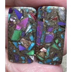 Rectangle 24x11mm Spiny Oyster Turquoise Cabochon Pair 14